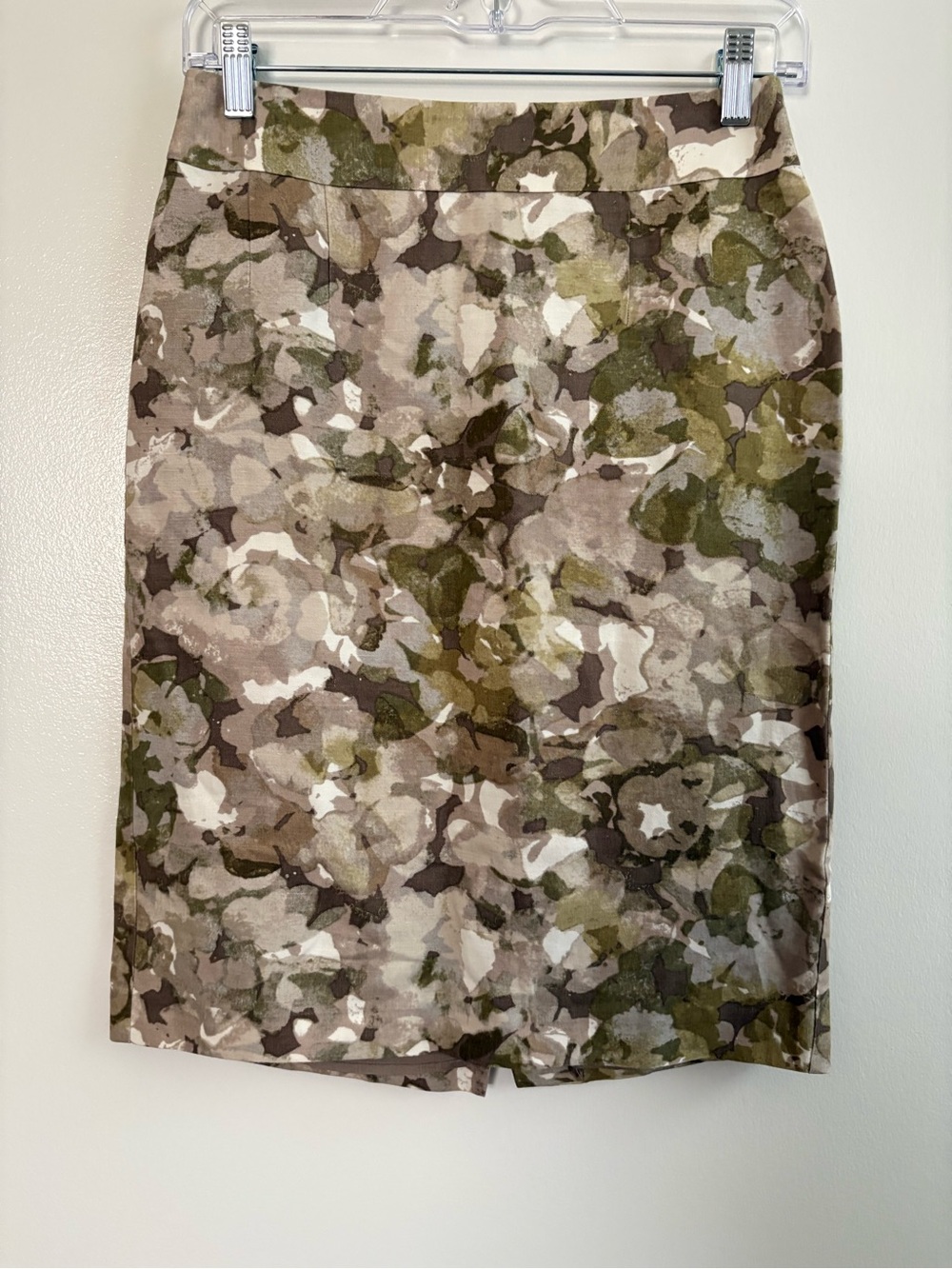 Banana Republic Mira Linen Blend Pencil Skirt Khaki Watercolor Green Floral Sz 0